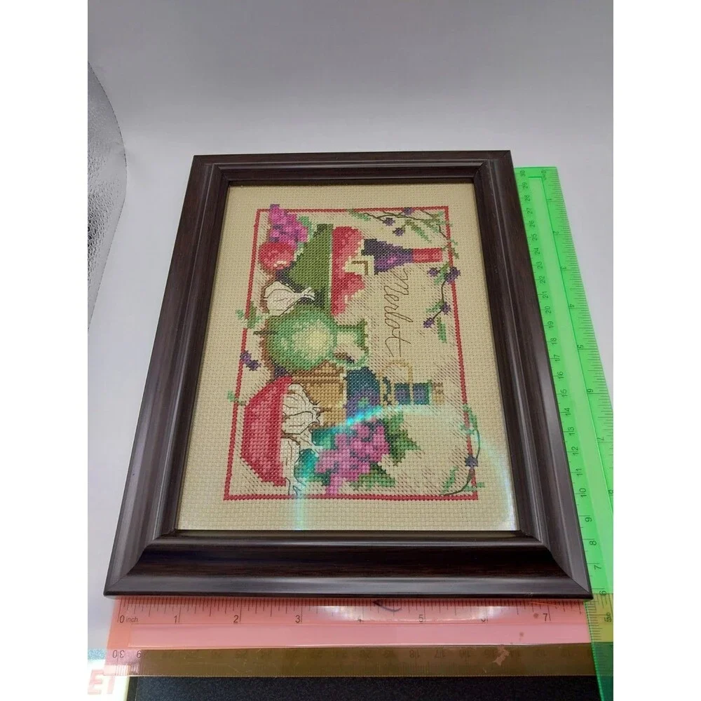 Finished Framed Cross Stitch Susan Winget Mediterranean Flavors Wine Kitchen Art